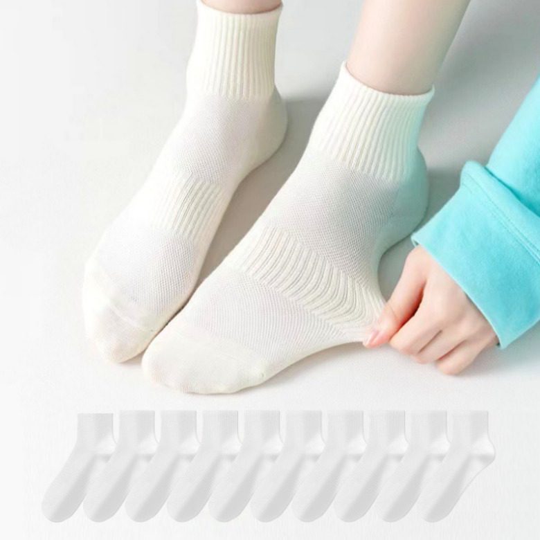 비엠에스 여성용 무지 학생 중목 양말 10켤레