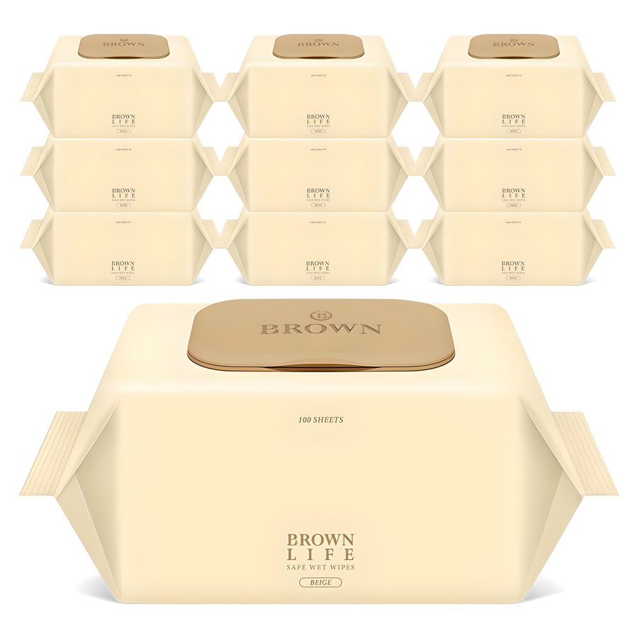 브라운라이프 베이지 도톰한 대용량 엠보싱 저자극 아기물티슈 캡형