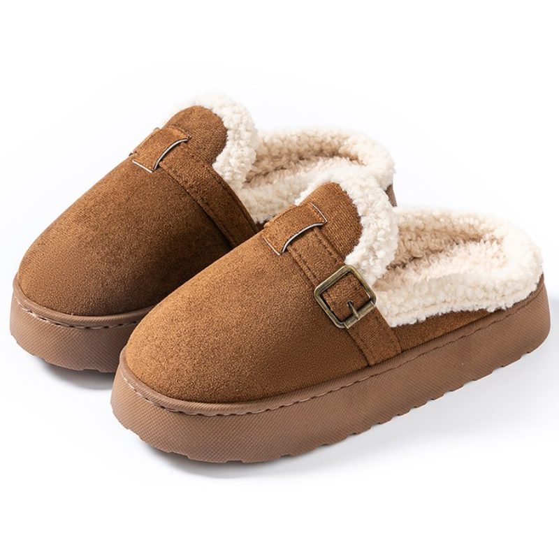 여성 버켄스탁 가을 겨울 빈티지 미끄럼 방지 솔리드 키높이 털슬리퍼 실내외 겸용